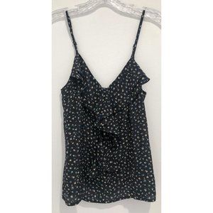 UO silence + noise Silk Ruffle Navy Cami W/Flowers